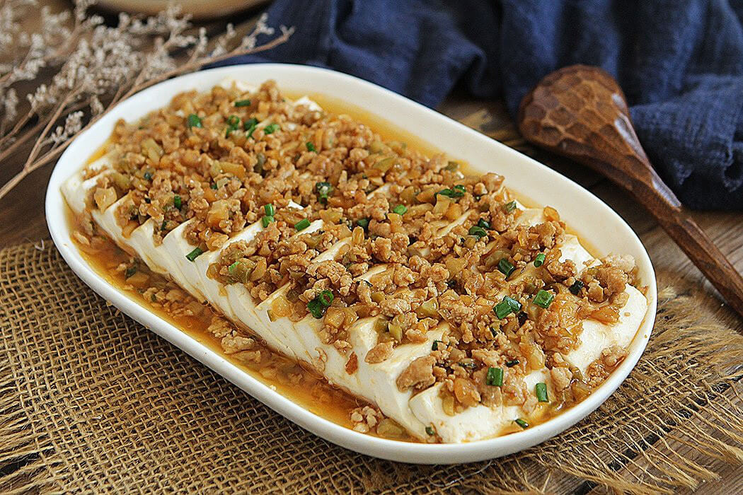 Đậu hũ hấp thịt bằm, món ăn bổ dưỡng.