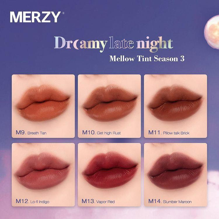 Set son 6 màu Kem Lì Merzy Dreamy Late Night Mellow Tint được các cô gái đánh giá cao
