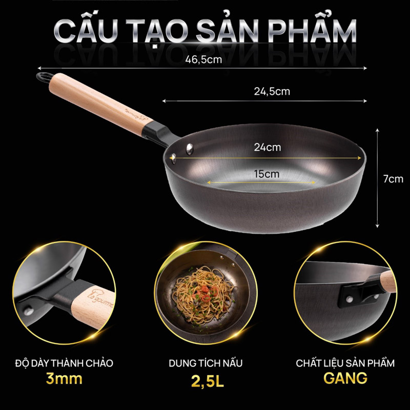 Thông số chảo gang La Gourmet Nitrigan lòng sâu