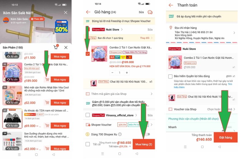 Khi vào livestream bạn hãy bấm vào giỏ live để tìm thấy sản phẩm của mình vừa được thêm vào