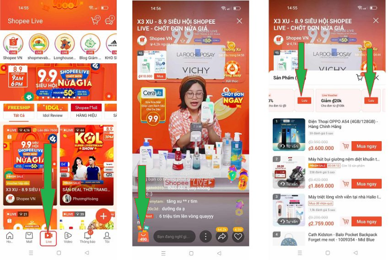 Lưu các voucher có trong phiên Live