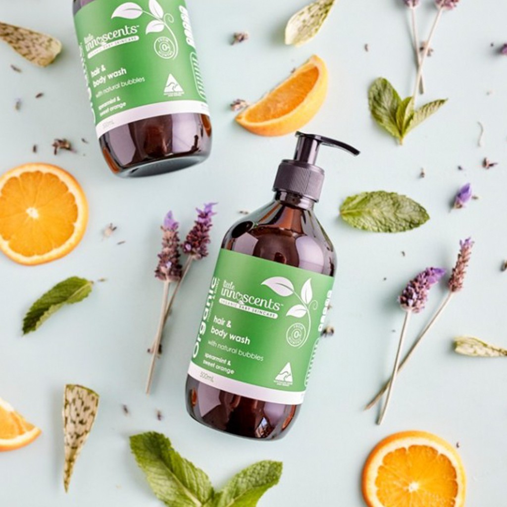 little-innoscents-1 Sữa tắm gội toàn thân hữu cơ Little Innoscents hương bạc hà và cam ngọt