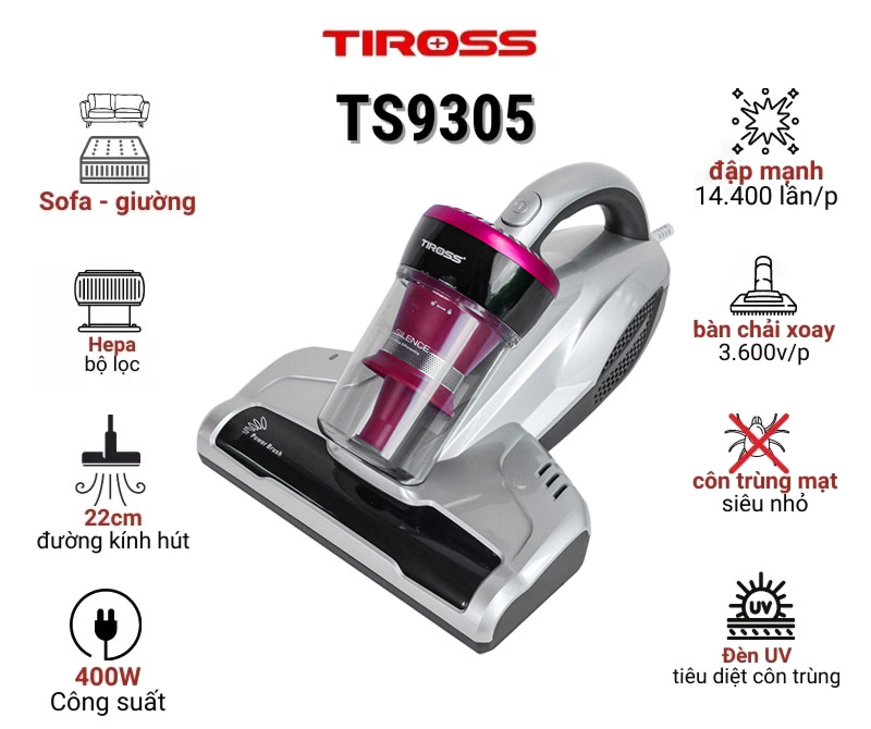 may-hut-bui-giuong-nem-tiross-ts9305 Máy hút bụi trên giường Tiross TS9305