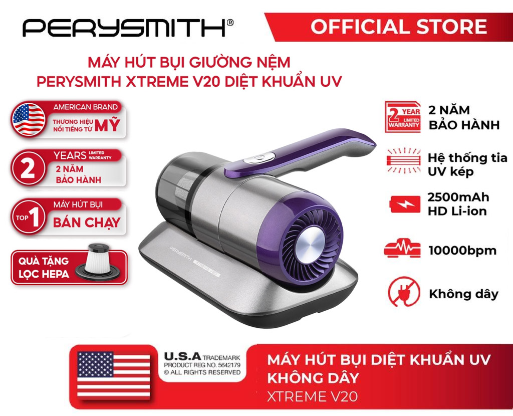 perysmith-xtreme-v20 Máy hút bụi giường PerySmith XTREME V20 (không dây)